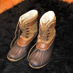 Brown duck boots